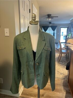 Vtg Blazer Chadwicks Size 14P Olive Green 100% Linen